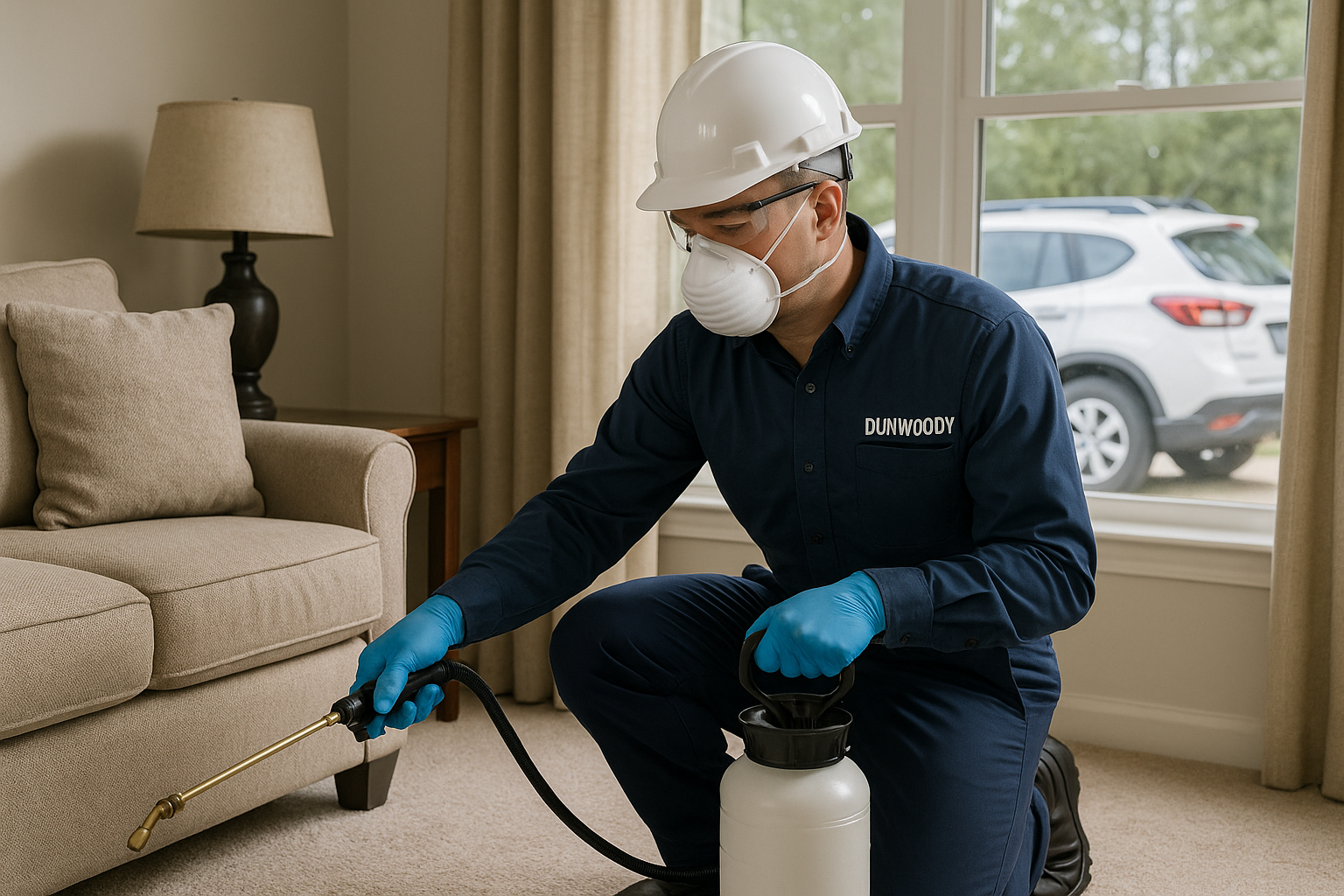 Technician performing indoor flea treatment