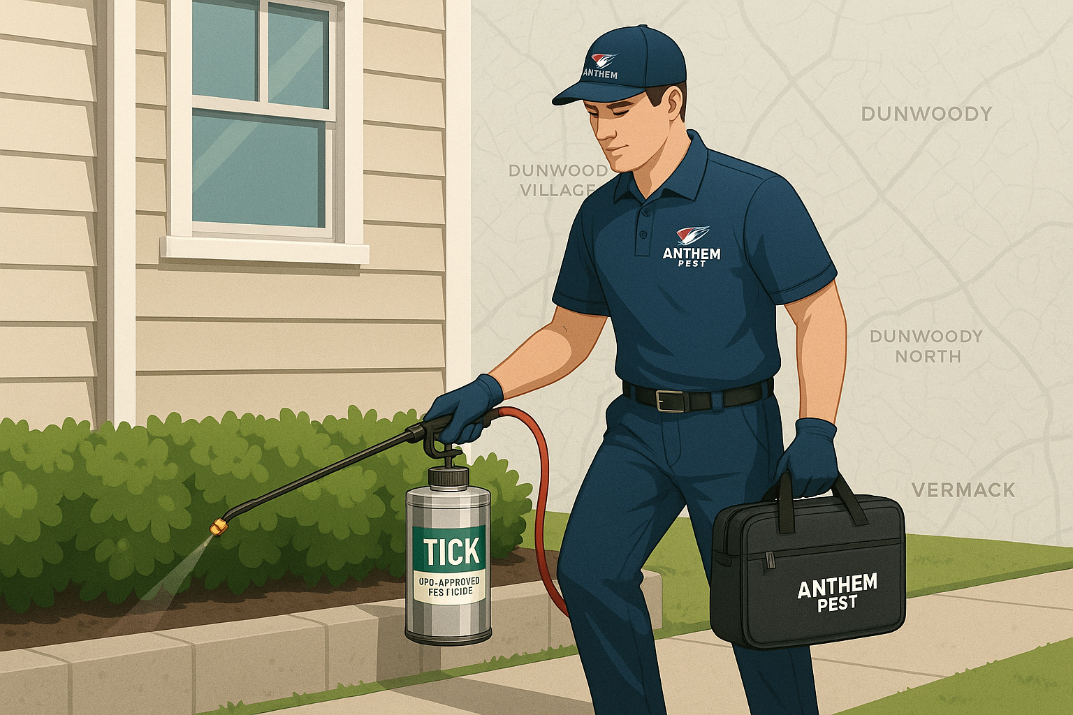 Technician applying tick treatment in a residential yard