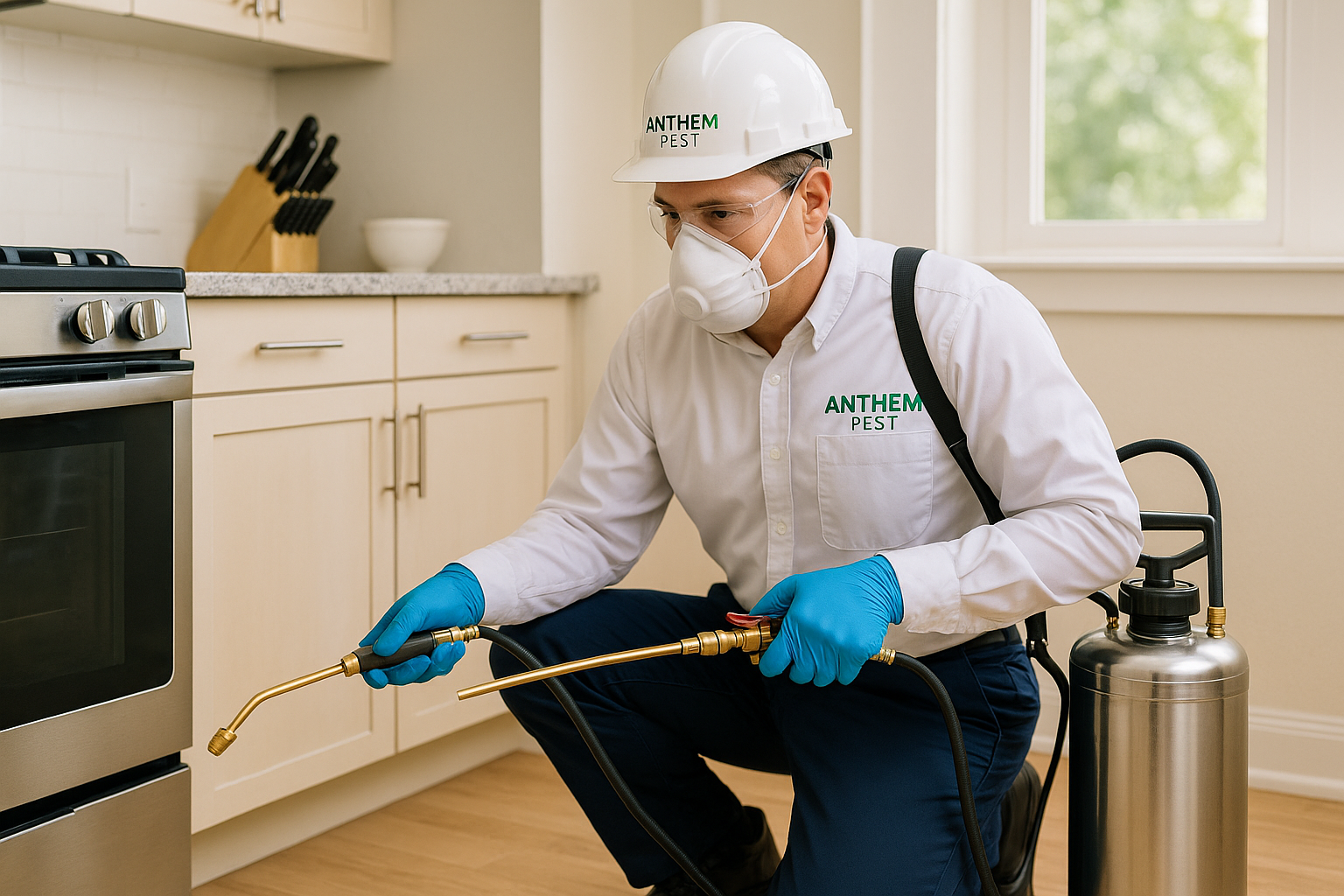 Technician using UV light to detect hidden spider webs during a same‑day inspection