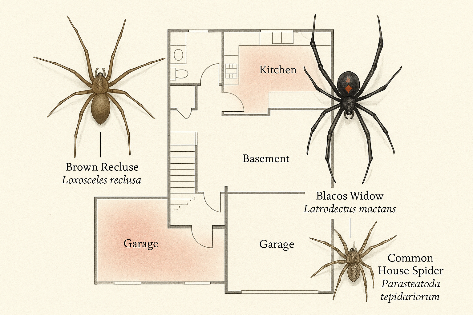 Illustration of common spider species found in Georgia homes