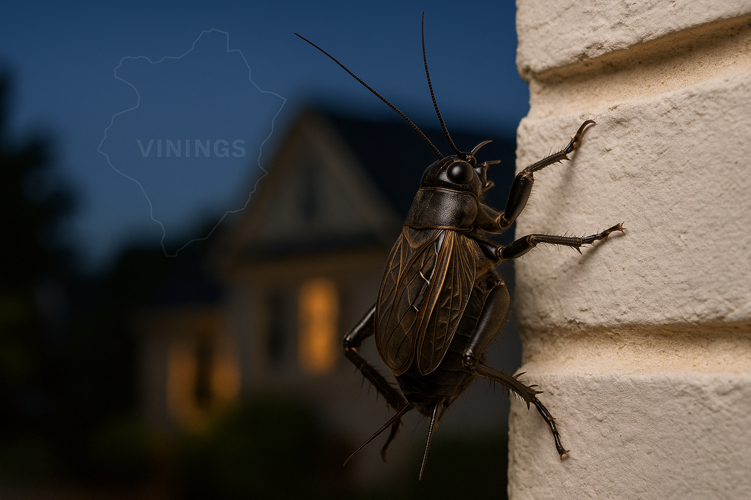 Cricket perched on a porch light at night