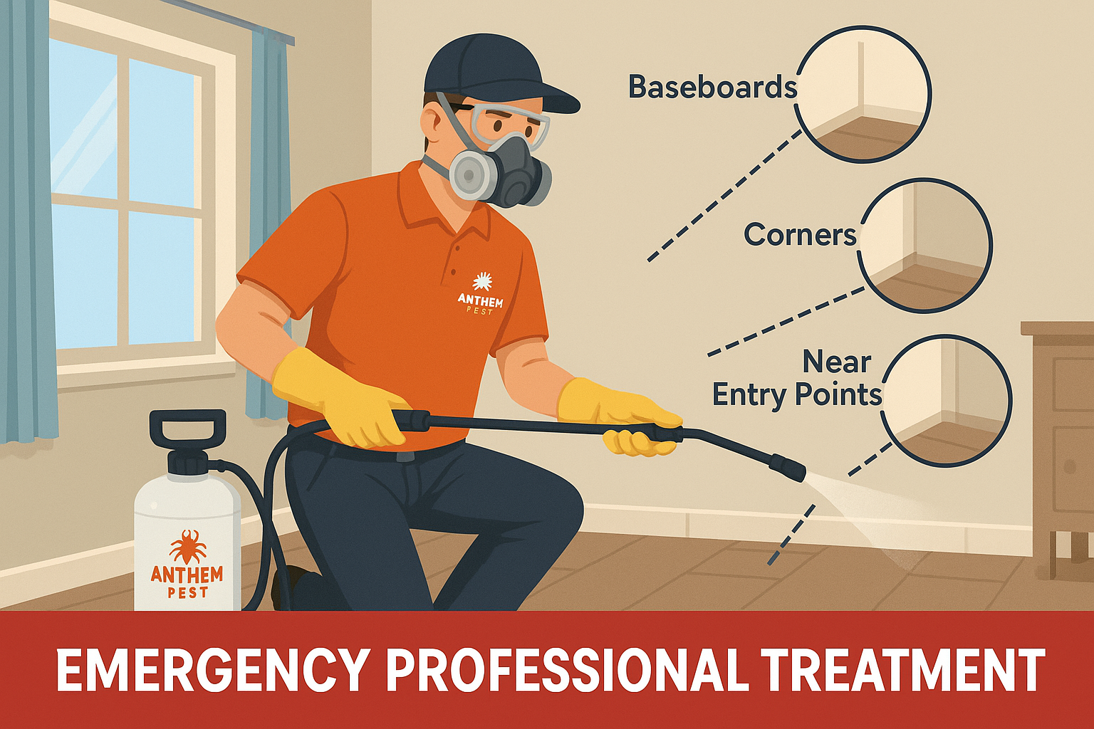 Professional pest technician applying a targeted spray in a home