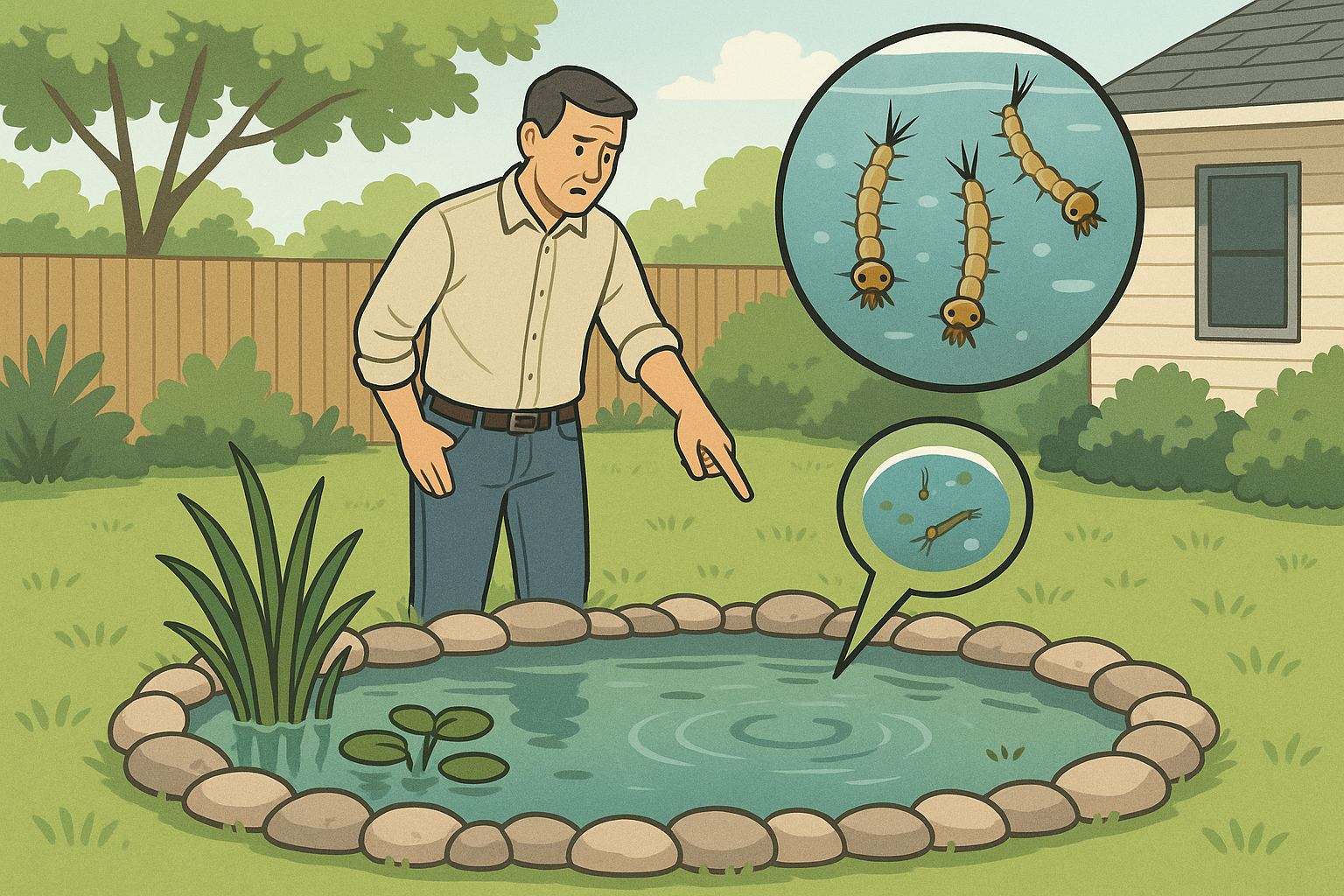 Anthem Pest technician inspecting a backyard for mosquito breeding sites