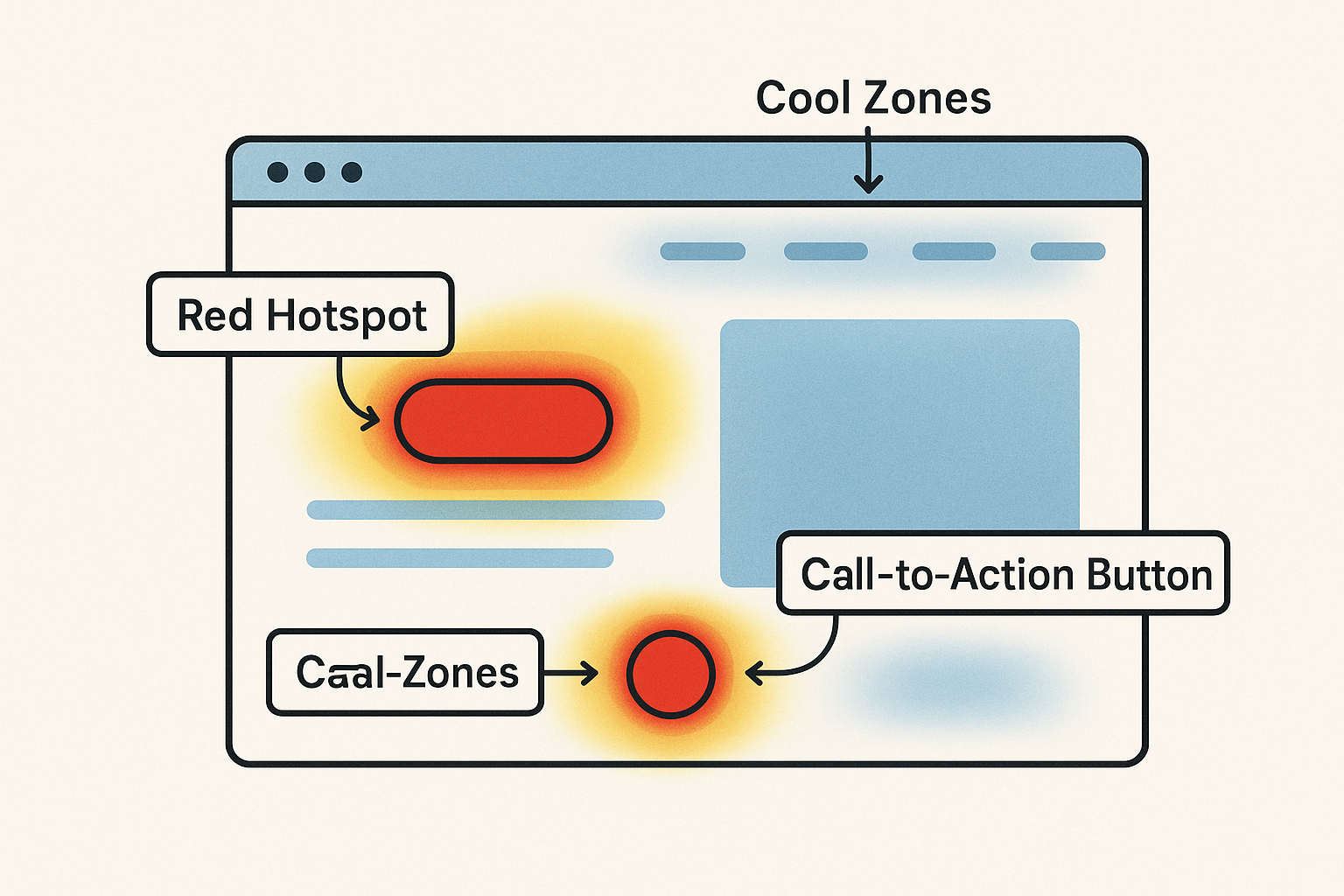 Heatmap overlay showing click hotspots and scroll depth on a sample landing page