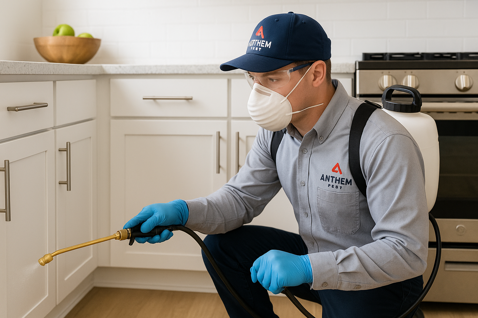 Anthem Pest technician performing a stink bug inspection on a historic home in Norcross