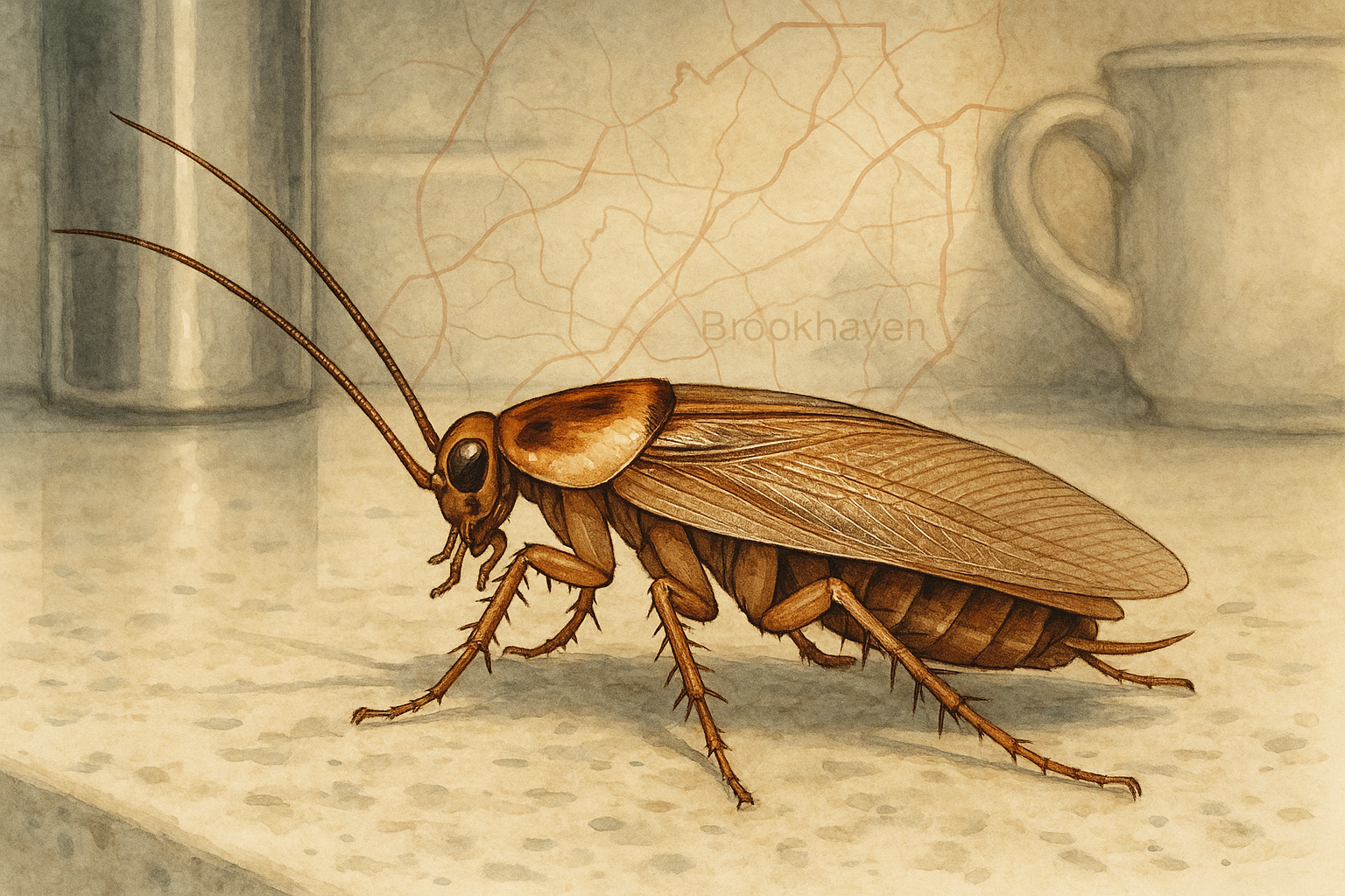 German cockroach illustration on a kitchen countertop