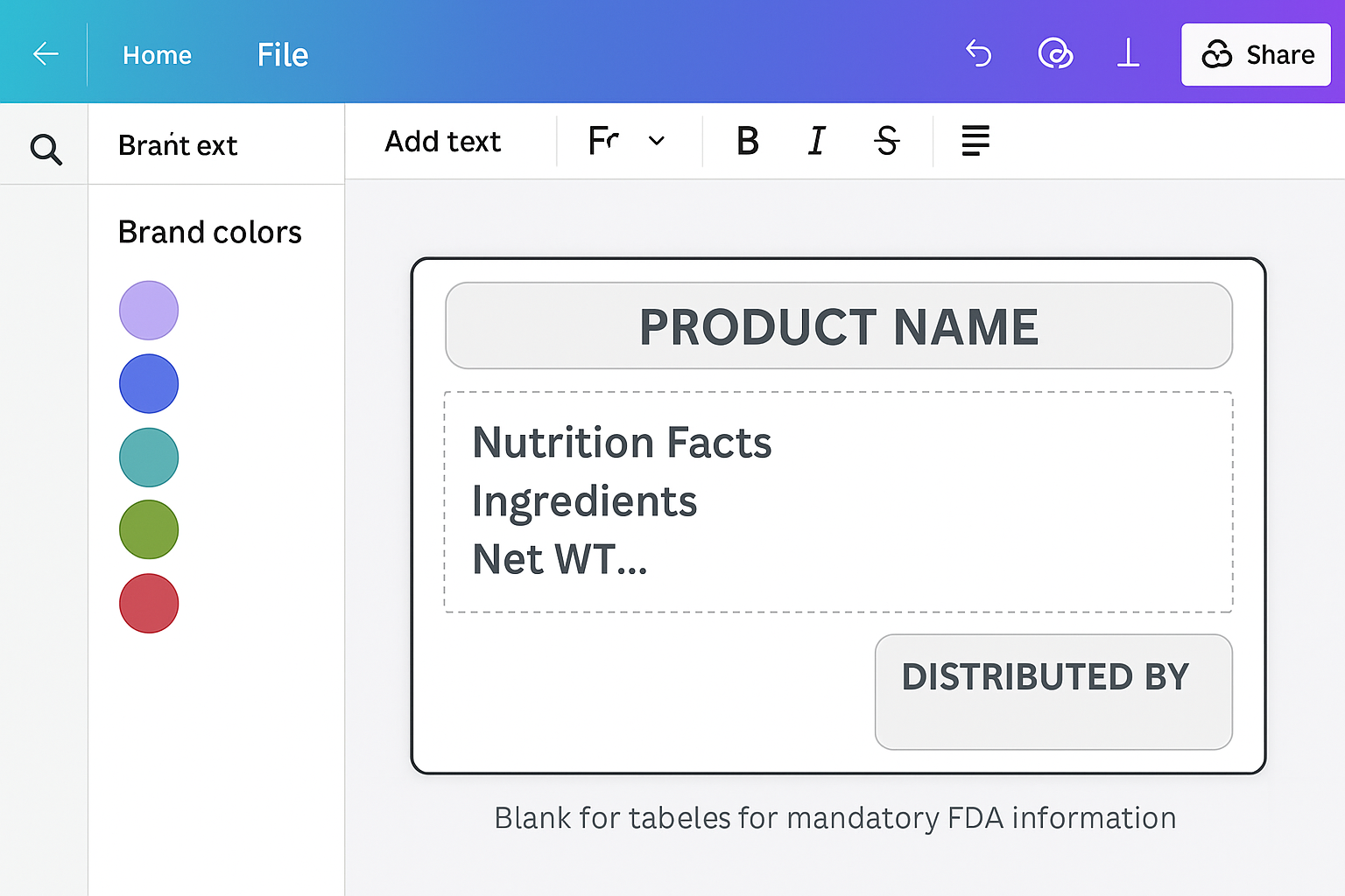 Canva blank peptide label template with placeholder zones