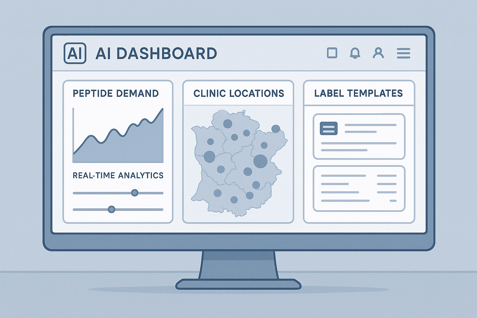 AI dashboard displaying demand heat‑maps, analytics, and label previews