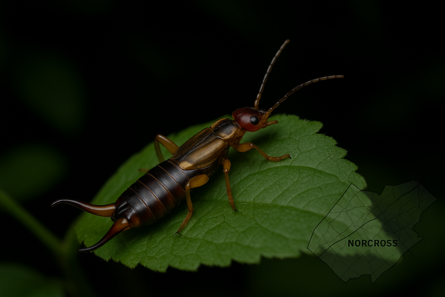 Close‑up of a common earwig showing elongated body and forceps