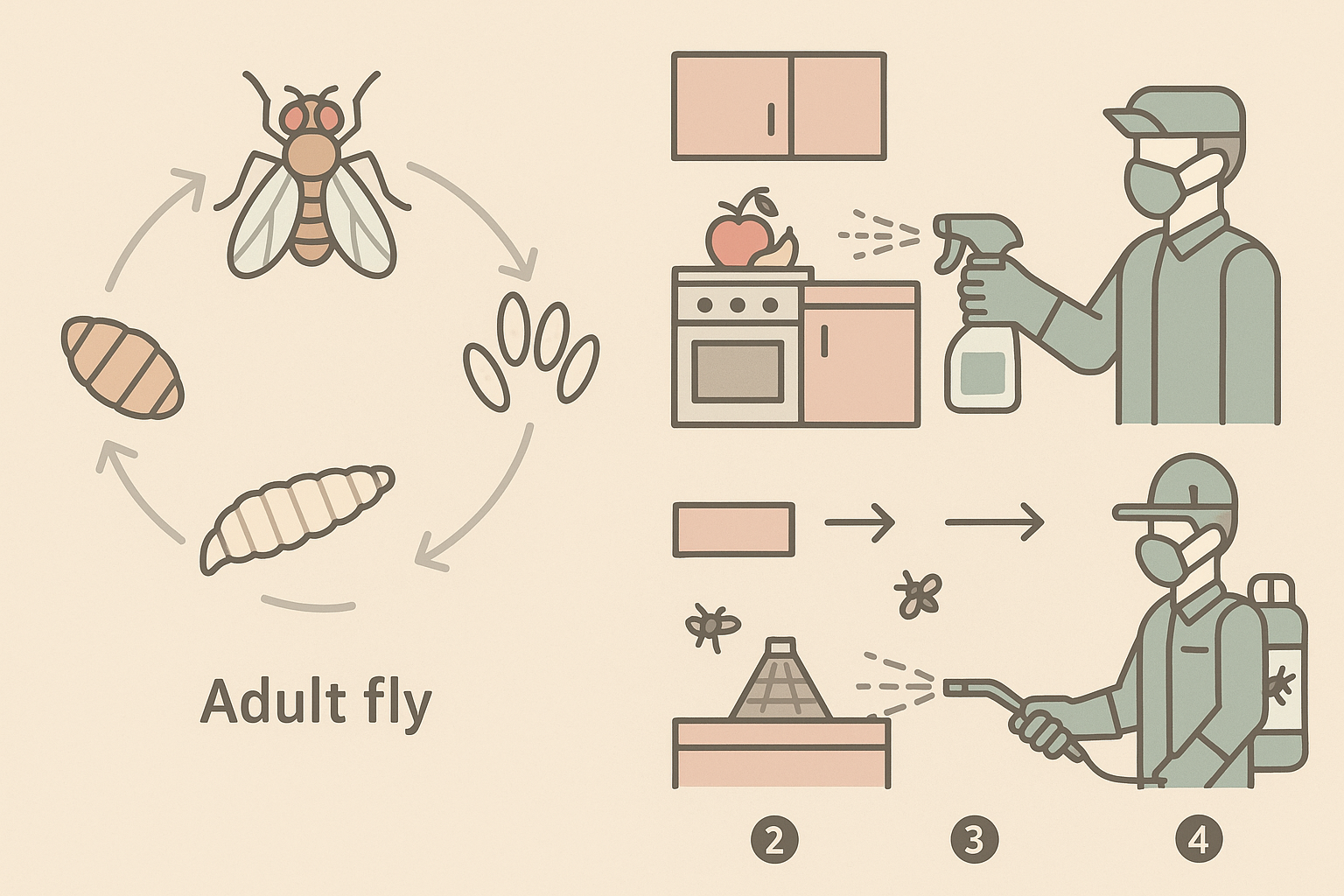Close‑up of a small fruit fly perched on a kitchen surface