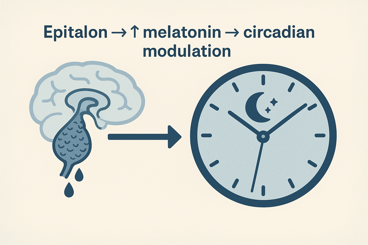 Diagram illustrating Epitalon’s impact on oxidative stress research enzymes and melatonin production leading to circadian regulation