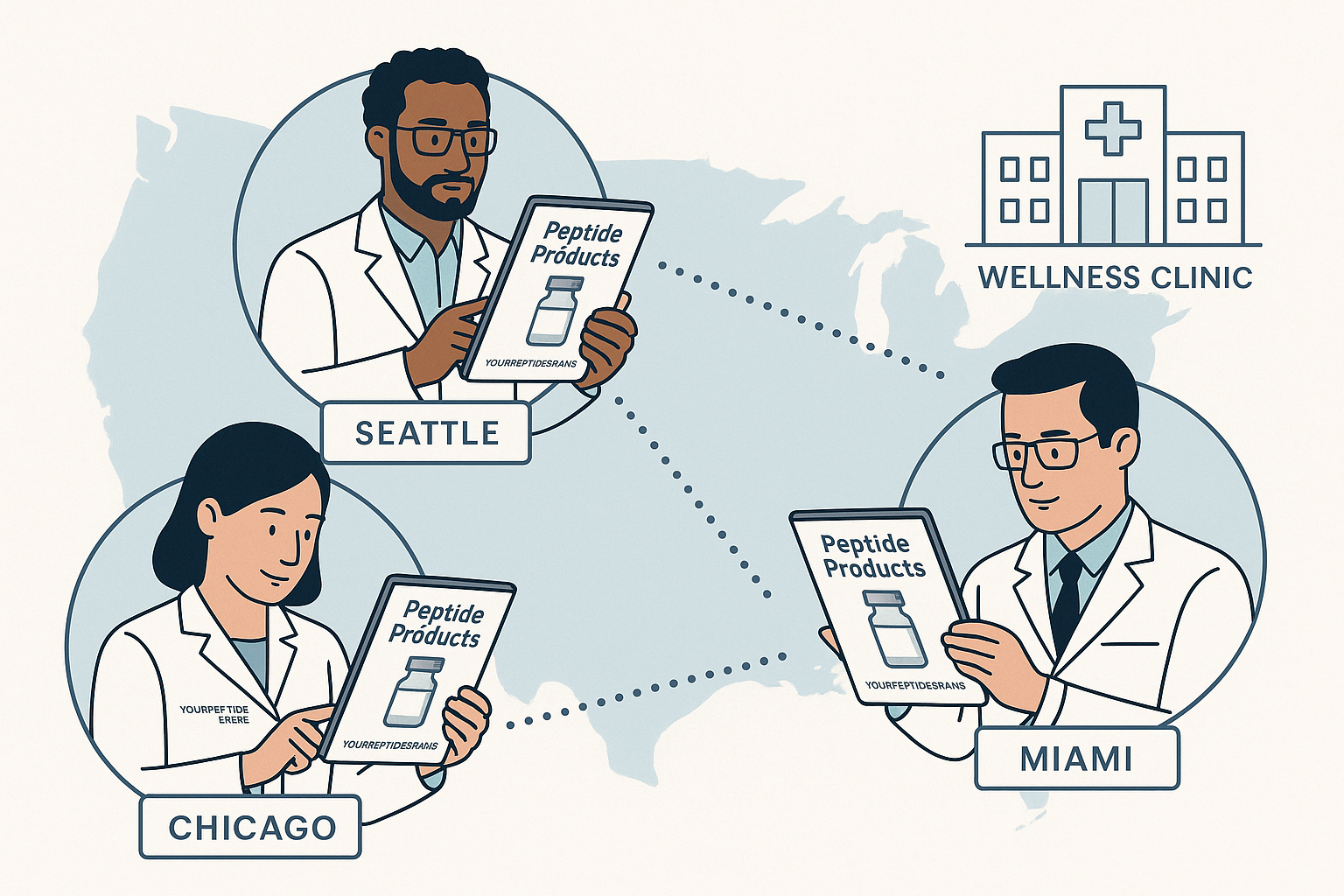 Tablet‑based product view of a white‑label peptide catalog