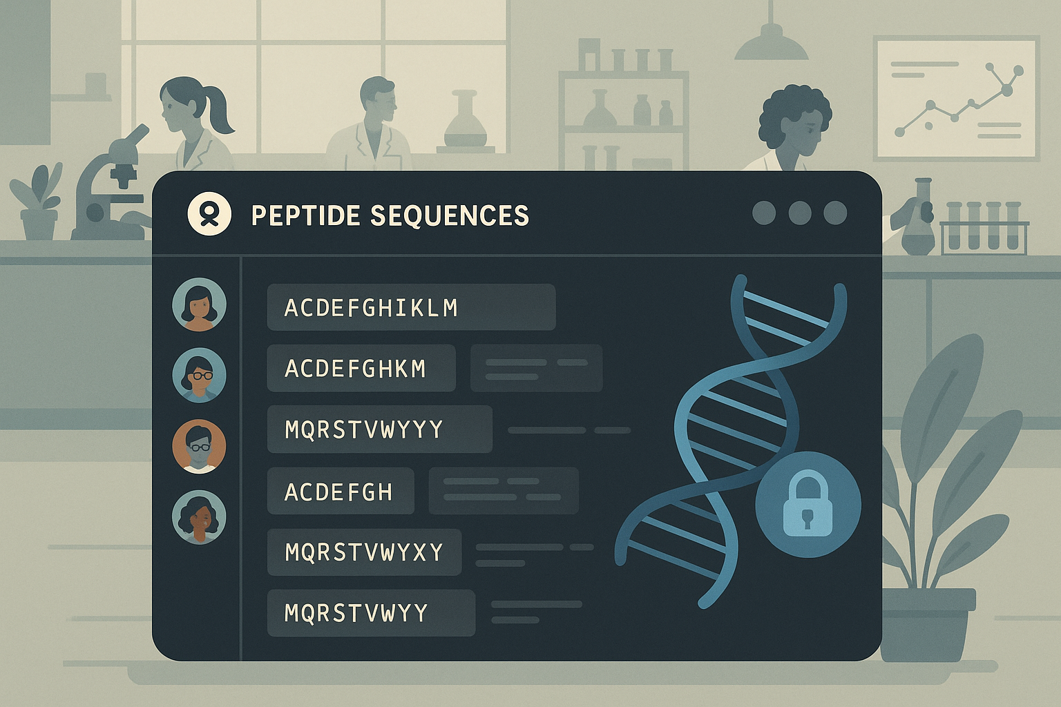 Dashboard of an open‑source peptide repository showing sequence upload and annotation tools