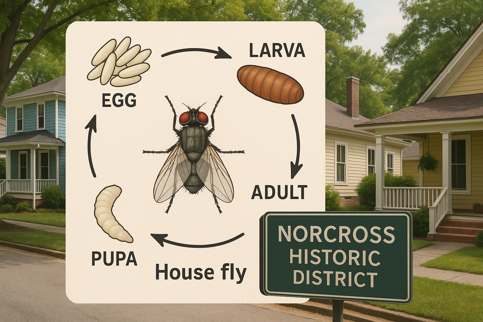Diagram of house fly life cycle stages