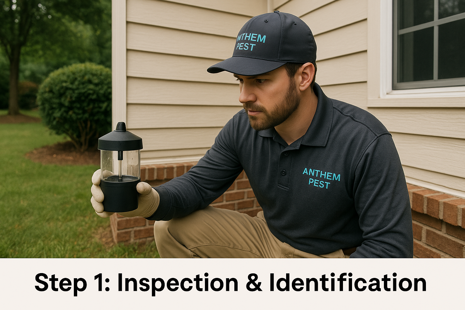 Technician setting sticky traps in a garden to monitor gnat activity
