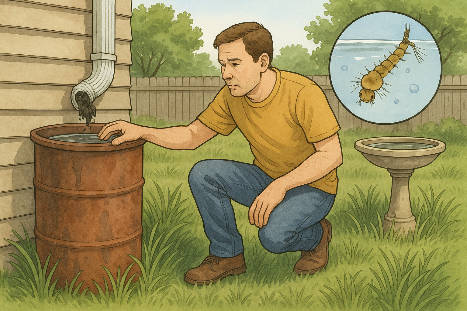 Homeowner checking backyard for standing water