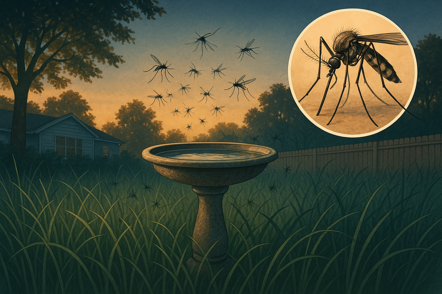 Illustration of mosquito breeding sites around a home