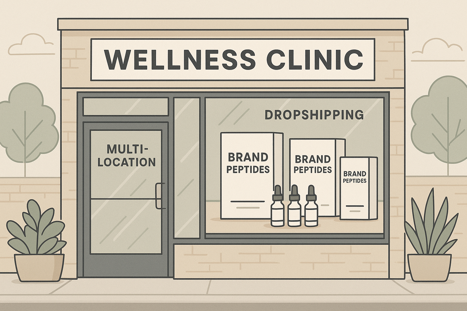 Branded peptide packaging displayed on a wellness clinic counter