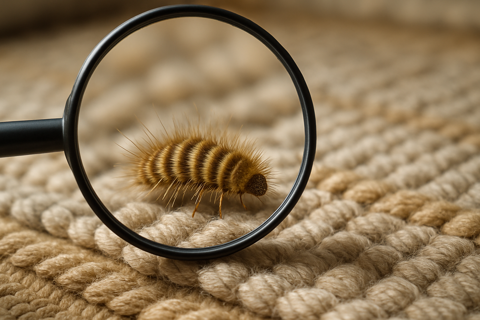 Close‑up of carpet beetle larvae on a rug