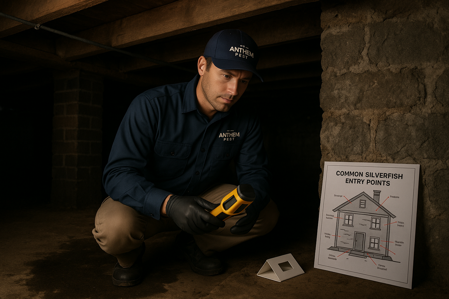 Anthem Pest technician inspecting a Chamblee home for silverfish activity