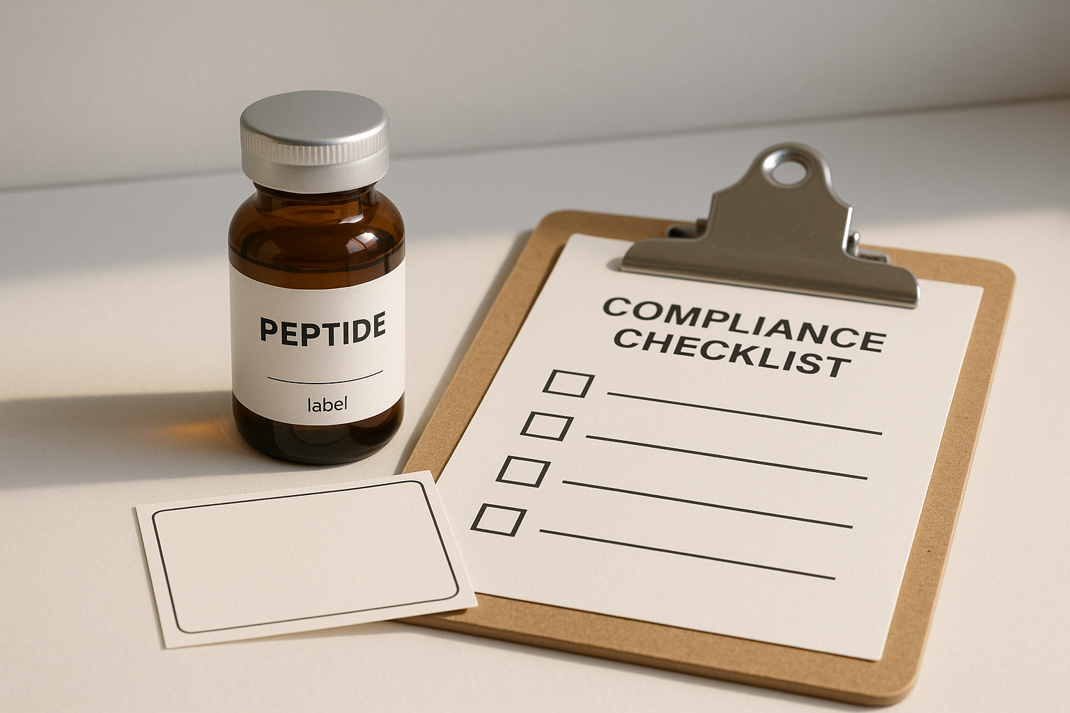 Workflow diagram illustrating the focus-stage process from peptide selection to compliance verification and label printing