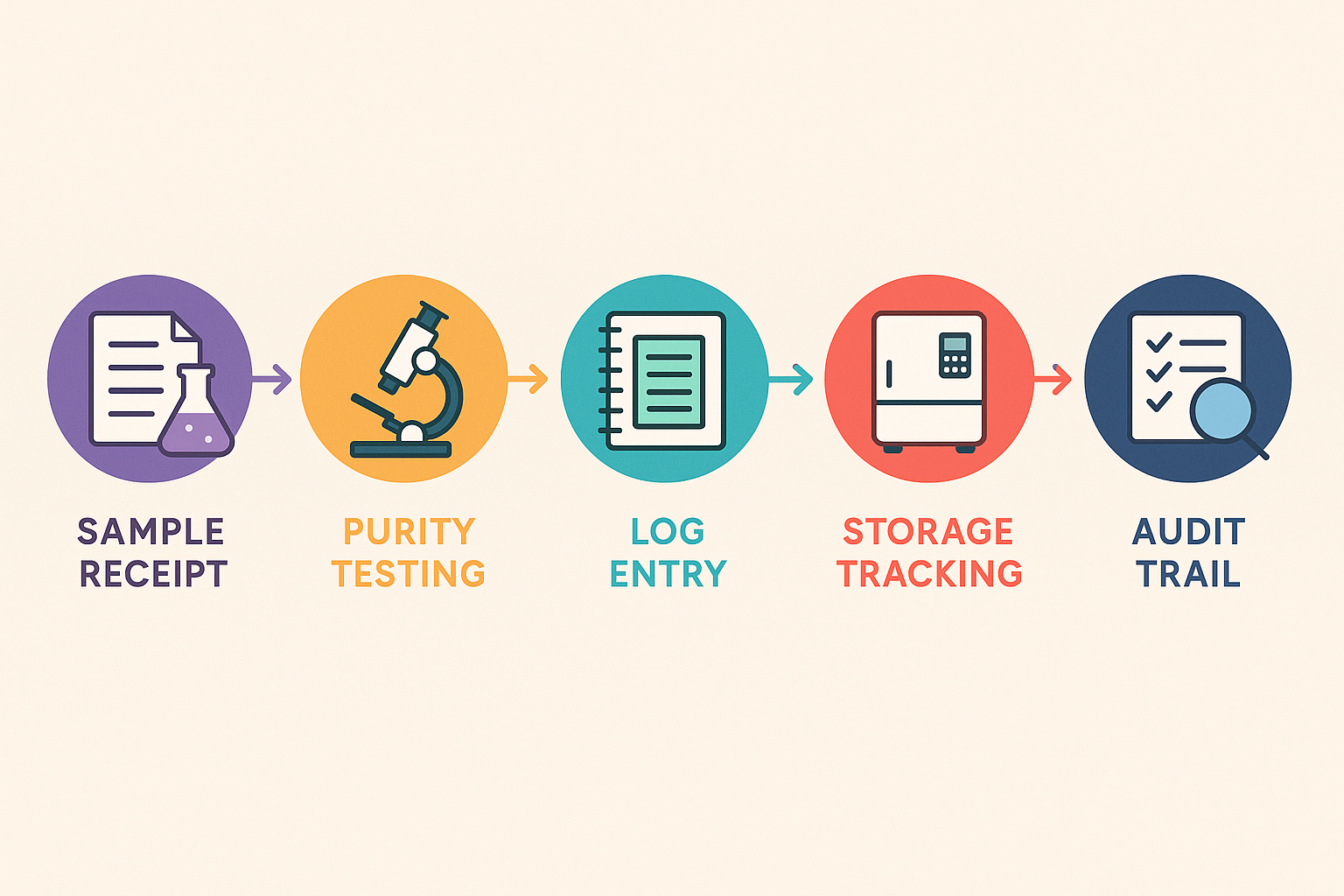 Diagram of peptide traceability workflow from receipt to audit
