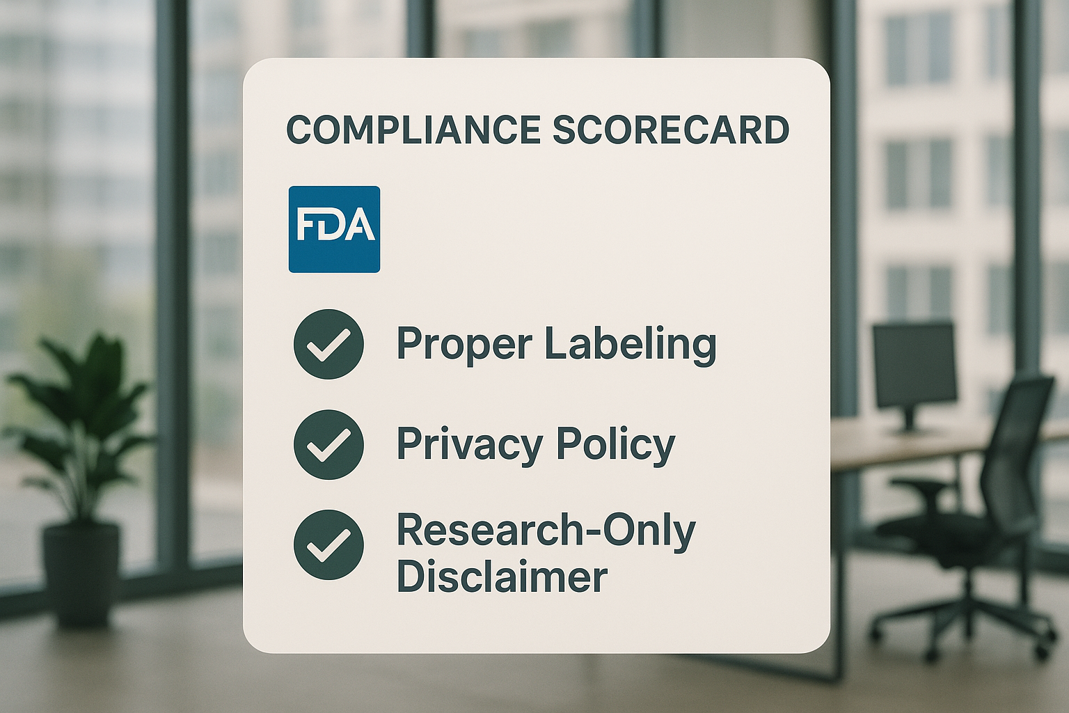 Compliance scorecard dashboard showing privacy and advertising evaluations