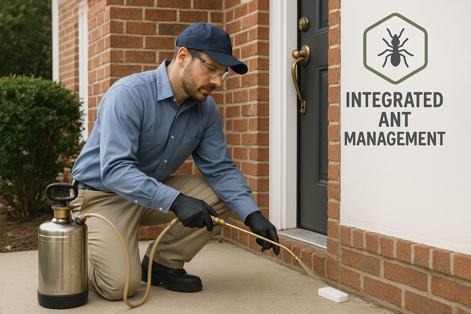 Diagram of ant treatment methods: bait, spray, and IPM