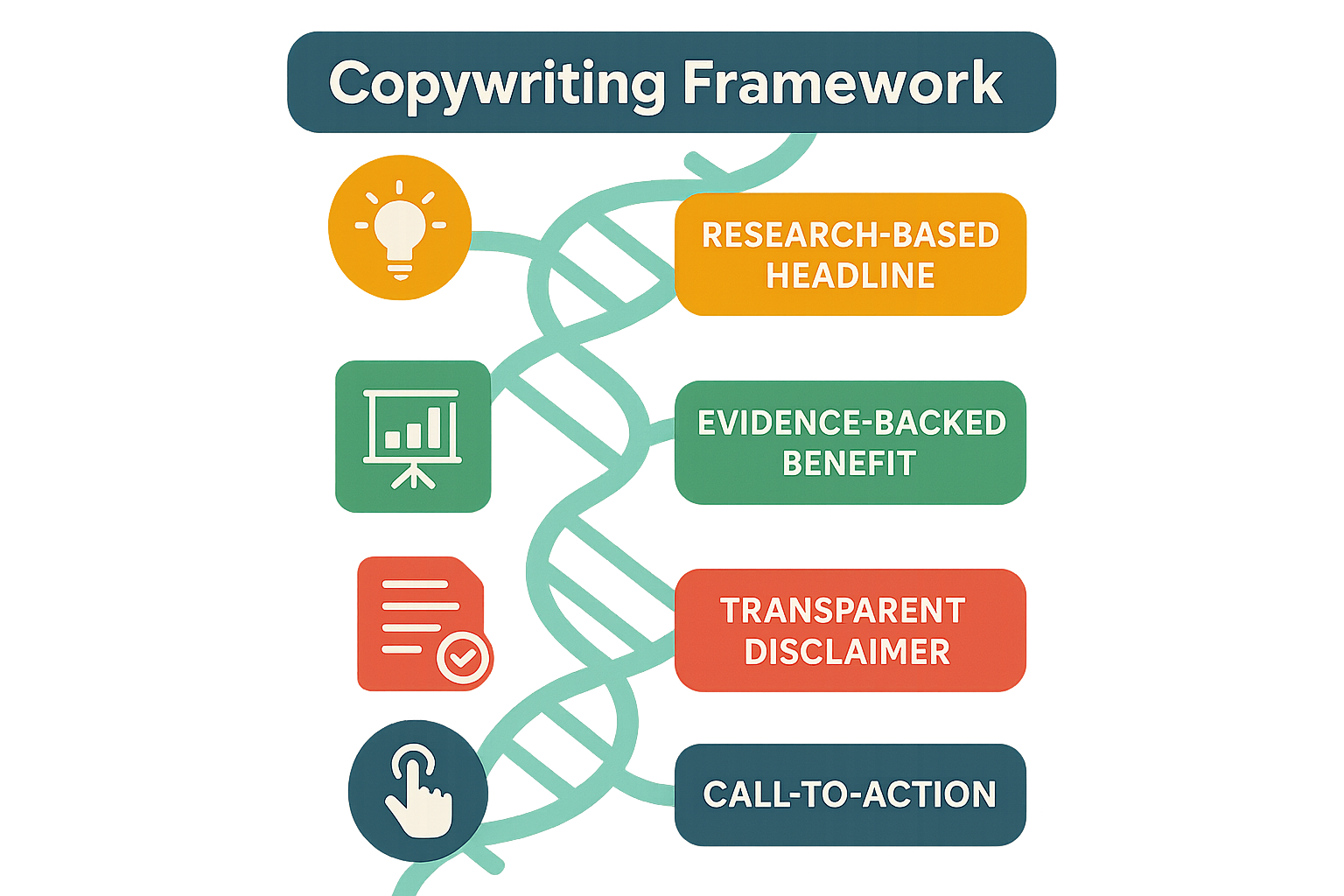 Flowchart illustrating the four-step FDA‑compliant copywriting process for peptide product pages