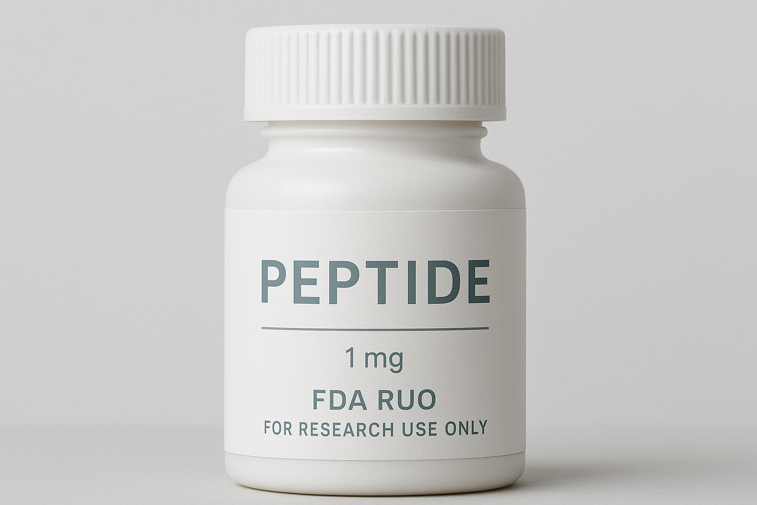 Minimalist peptide packaging layout with clear typography and muted colors