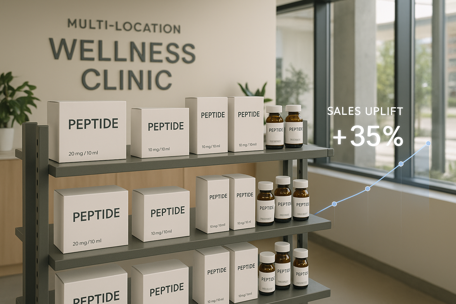 AI-generated visualization of sales uplift overlay on clinic shelf