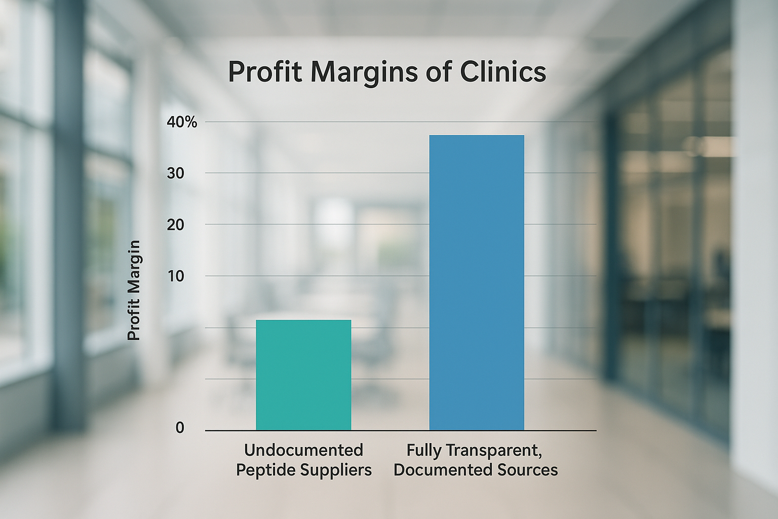 Bar chart comparing profit margins of clinics using documented vs undocumented peptide suppliers