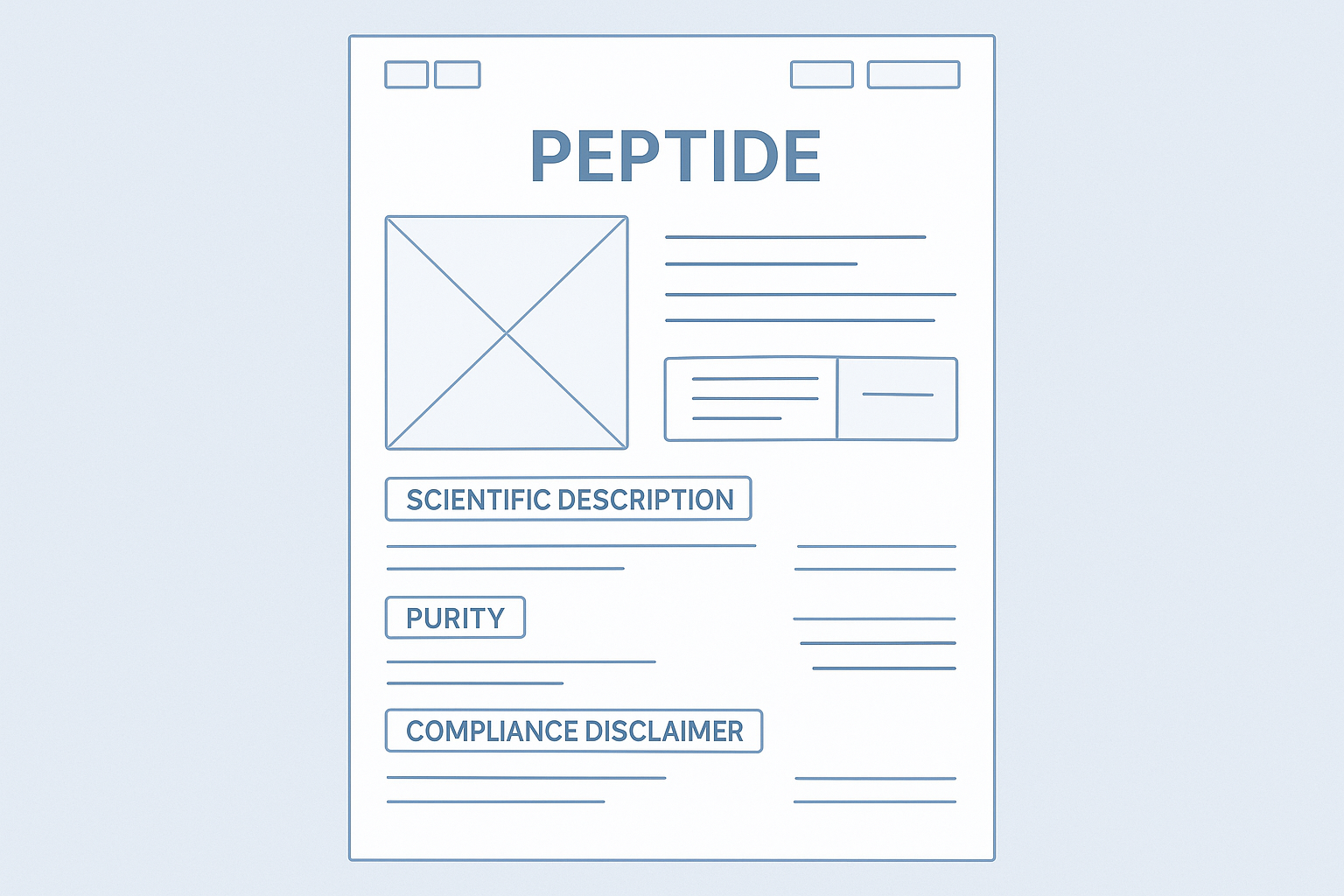 Wireframe of a compliance‑safe peptide product page