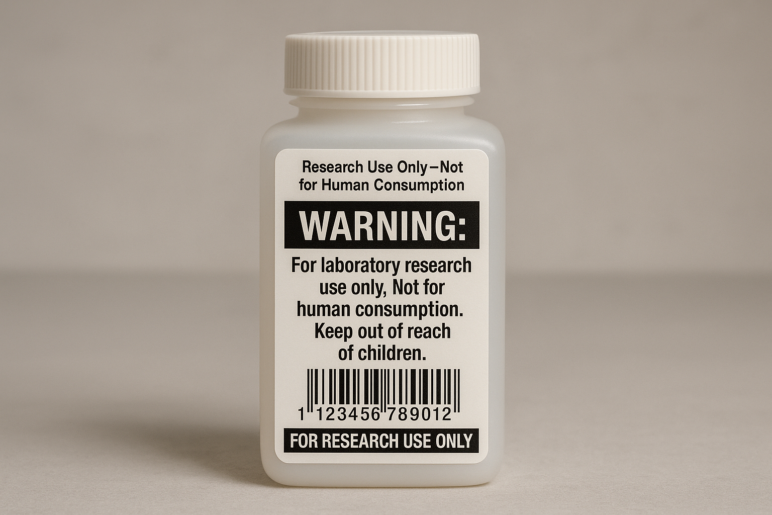 Compliant RUO peptide label with warning banner and barcode