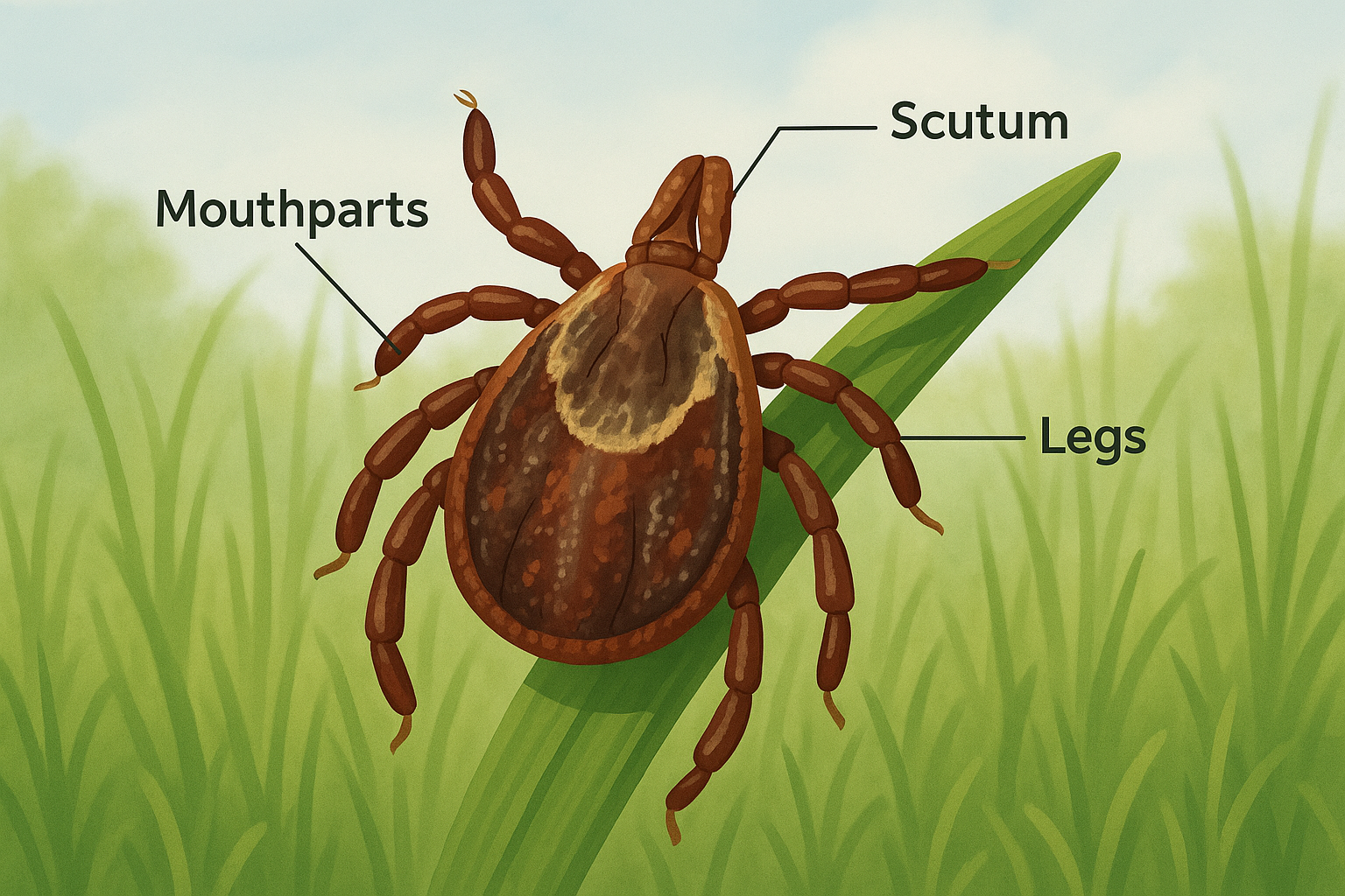 Illustration of an American dog tick highlighting key identifying features