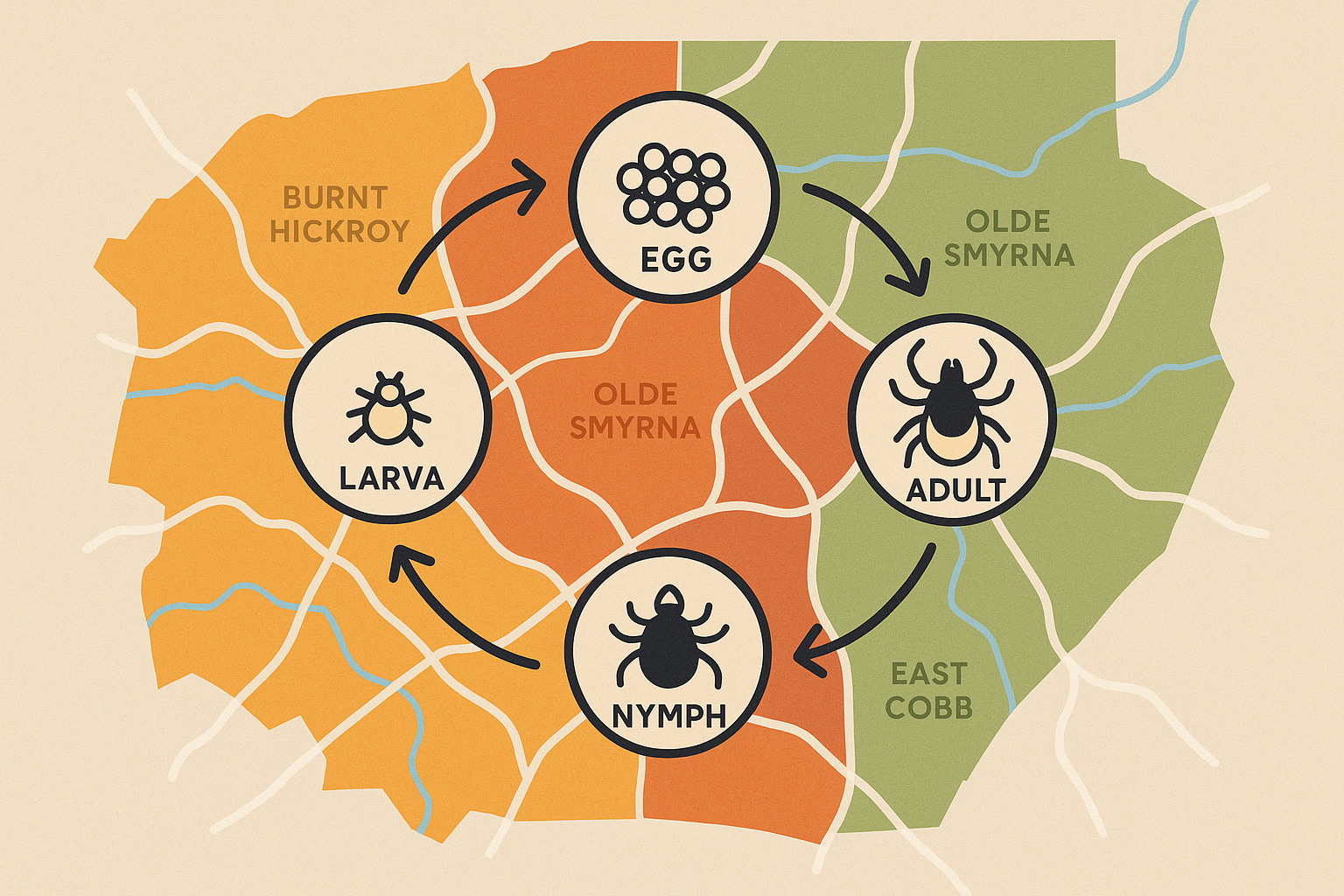 Map of Smyrna highlighting high‑risk tick zones