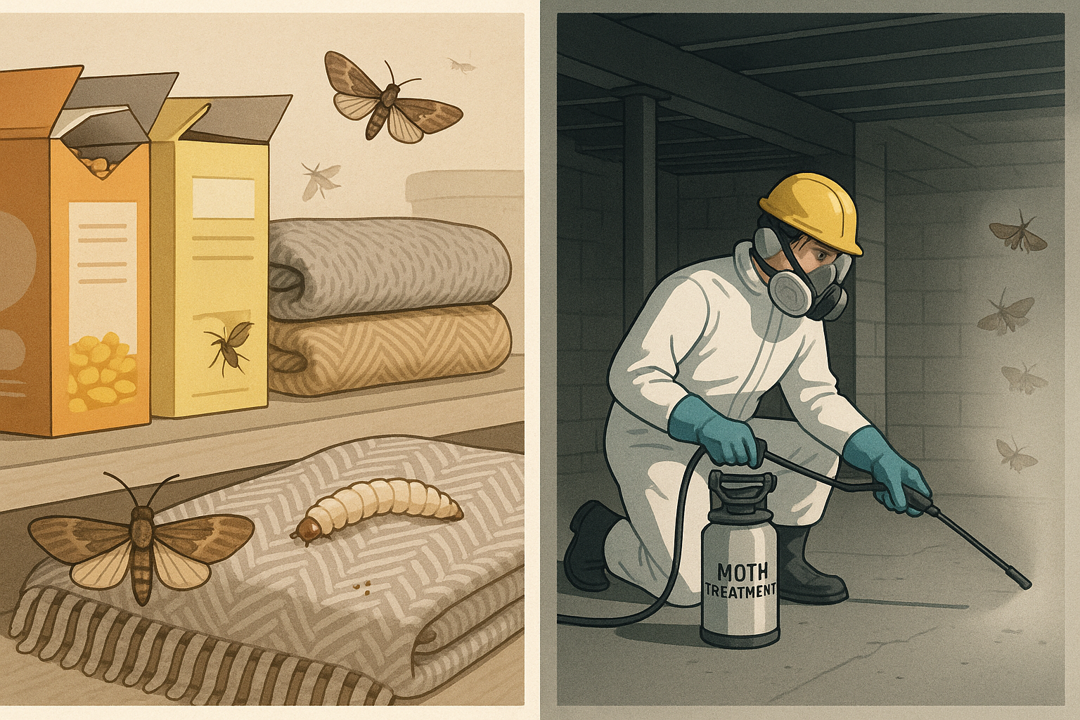 Various moth control methods displayed on a kitchen counter