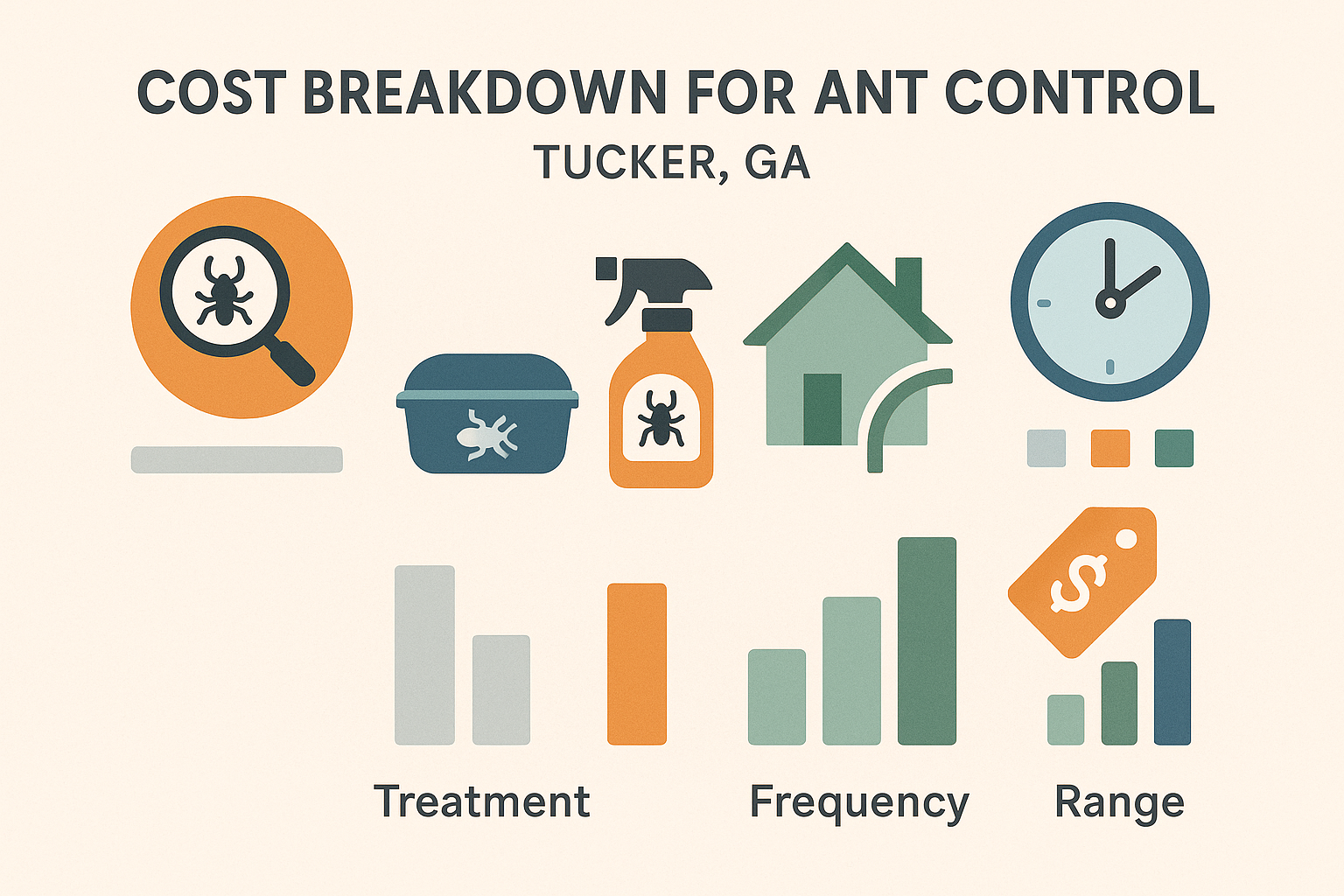 Cost breakdown infographic showing low, median, and high ant control price tiers in Tucker, GA