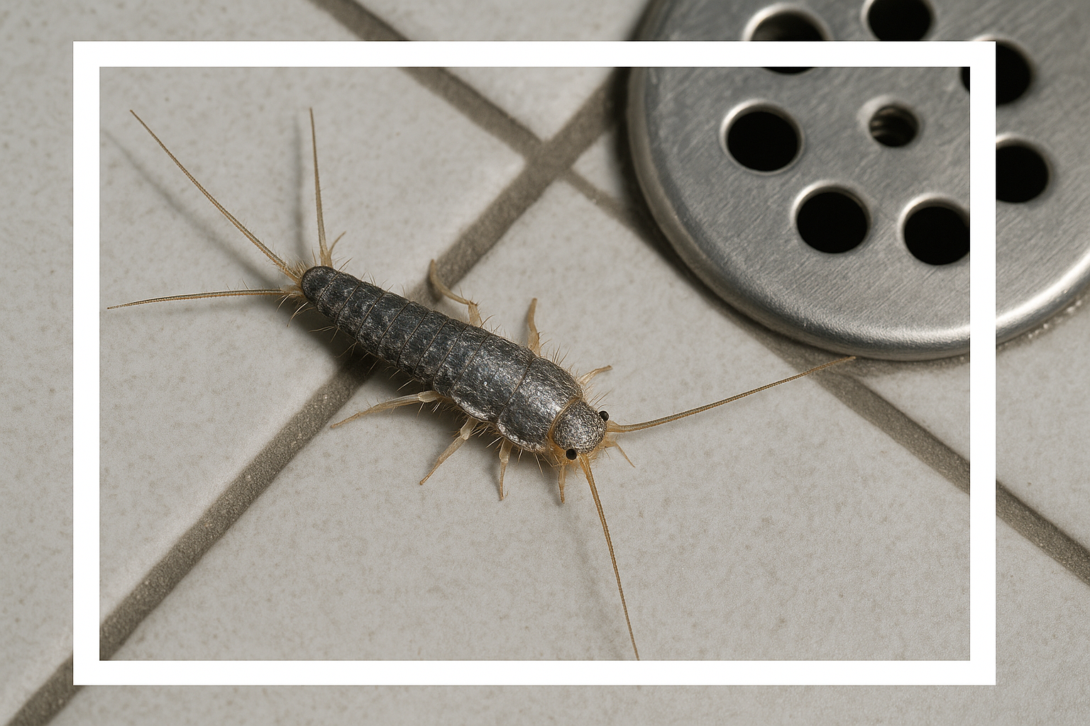 Silverfish crawling on a damp surface