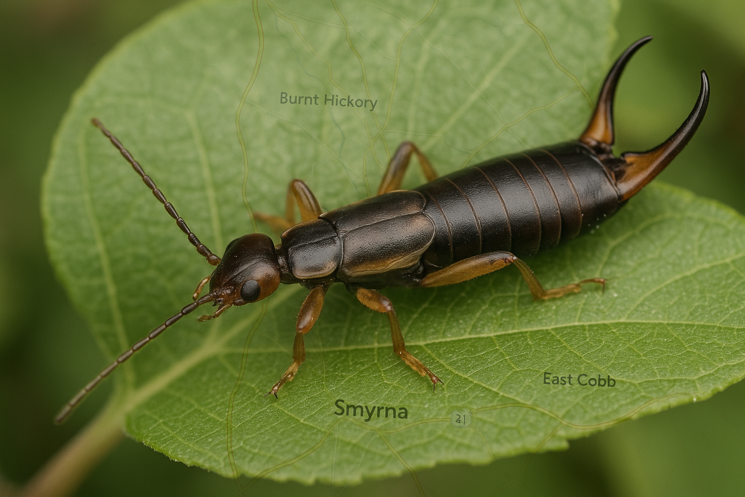 Close‑up of an earwig showing its characteristic forceps‑like cerci