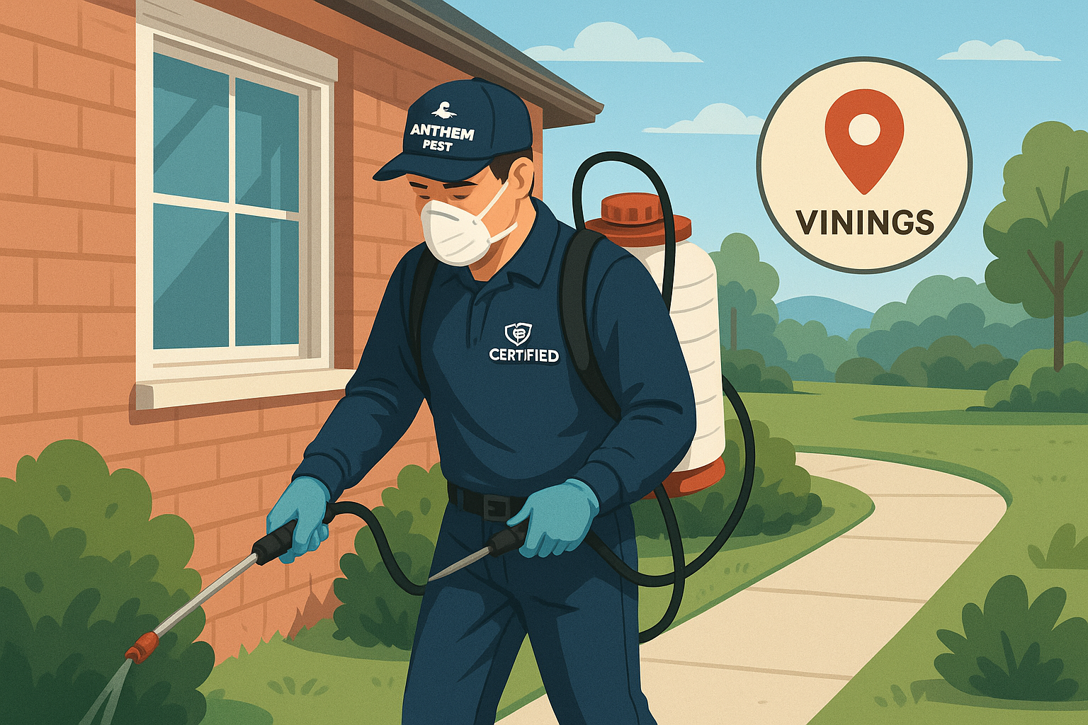 Professional pest technician applying a perimeter barrier around a home