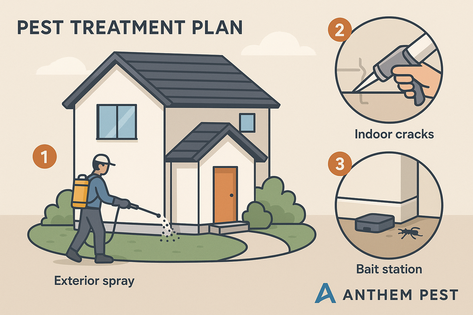 Illustrated earwig treatment plan showing chemical, non‑chemical, and IPM steps