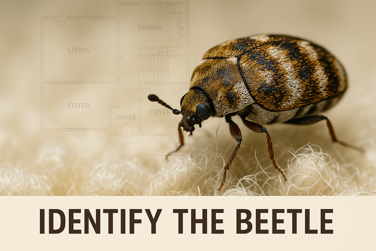 Close-up view of a varied carpet beetle on fabric