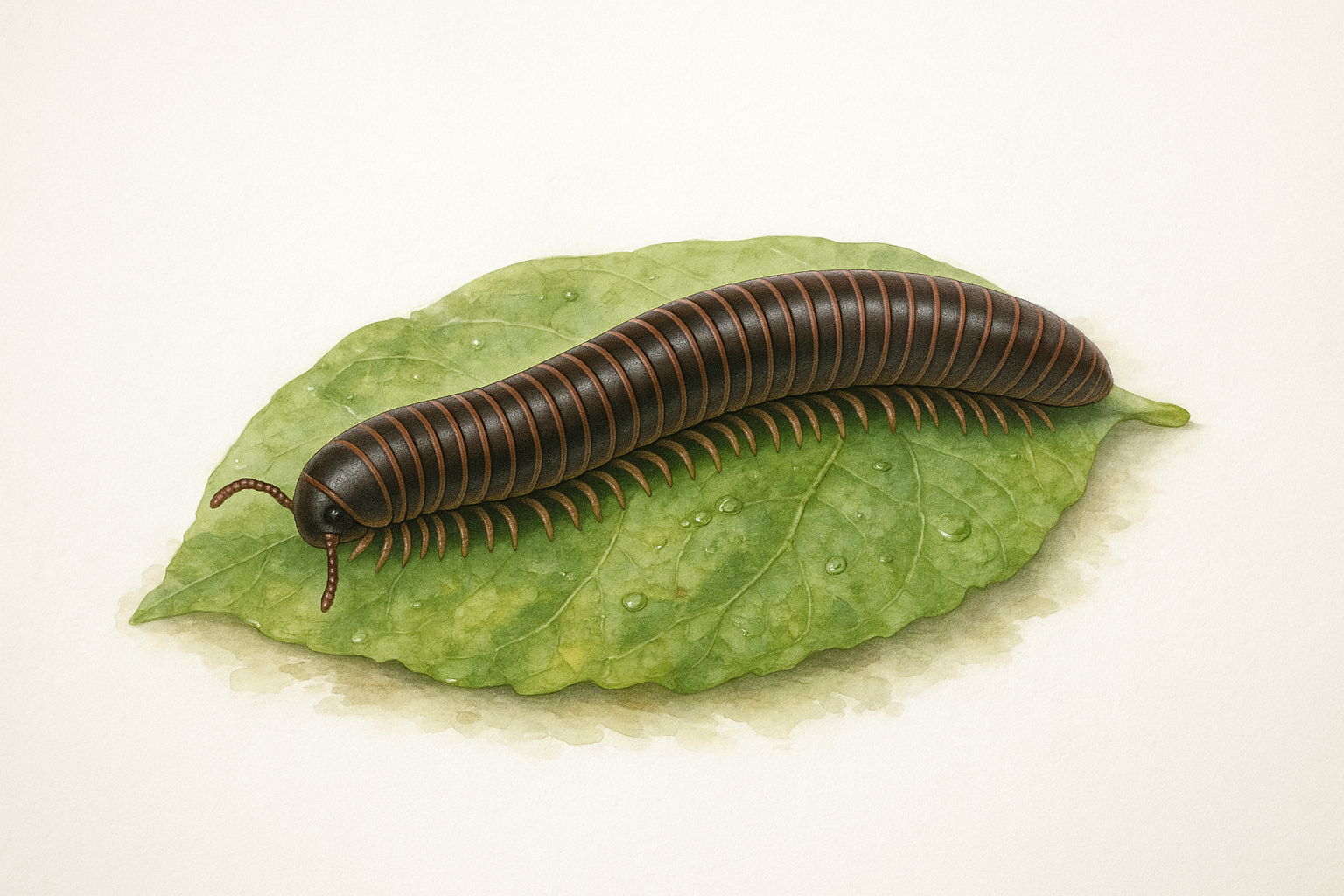 Close-up of a millipede showing dark brown body and segmented rings