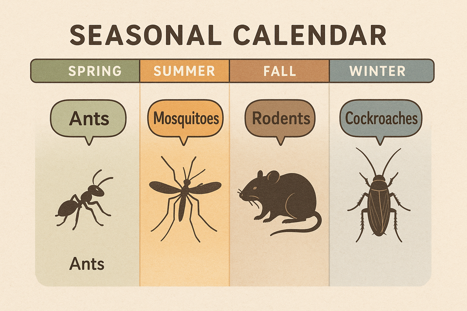 Map showing pest activity peaks by U.S. season and region