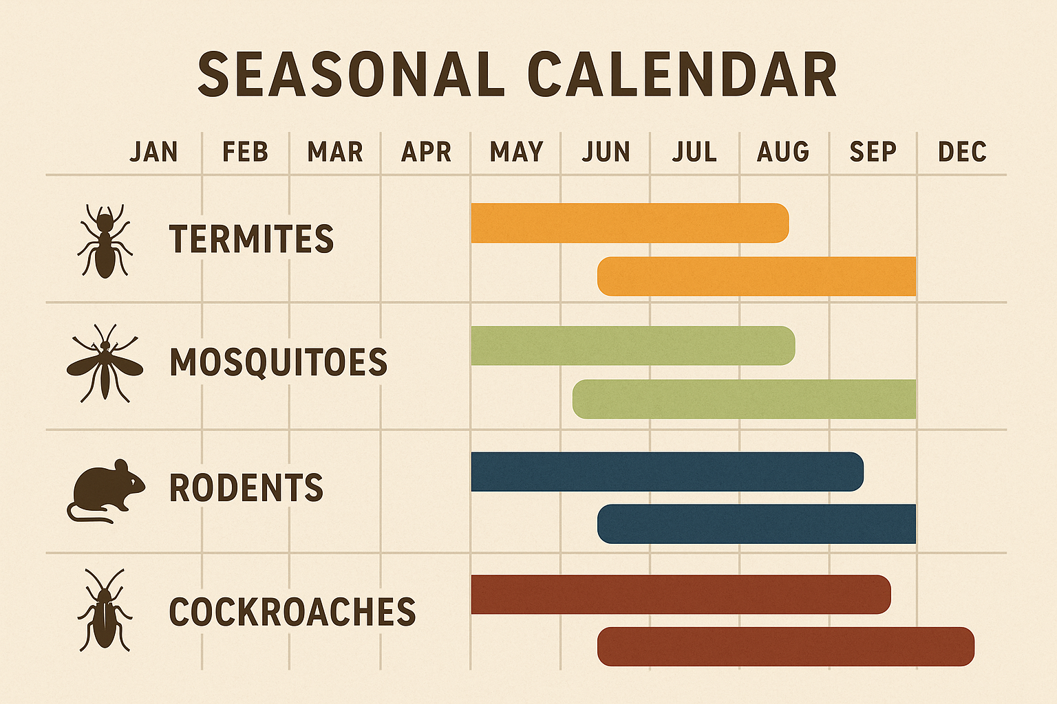 Seasonal pest activity calendar for U.S. regions