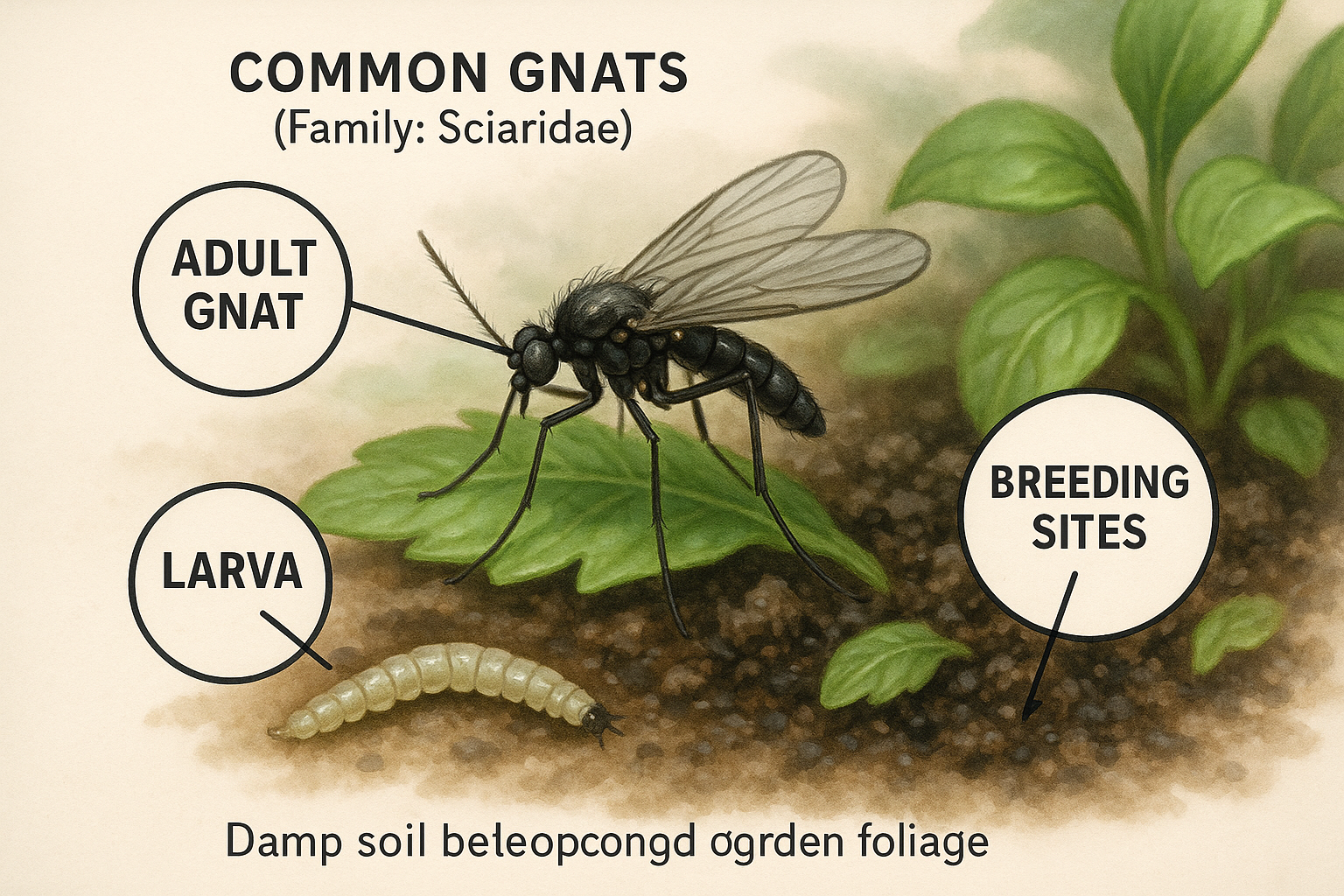 Close‑up of two different gnat species on a leaf