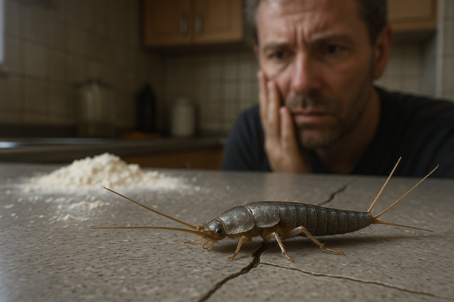 Close‑up of a silverfish crawling on a wall