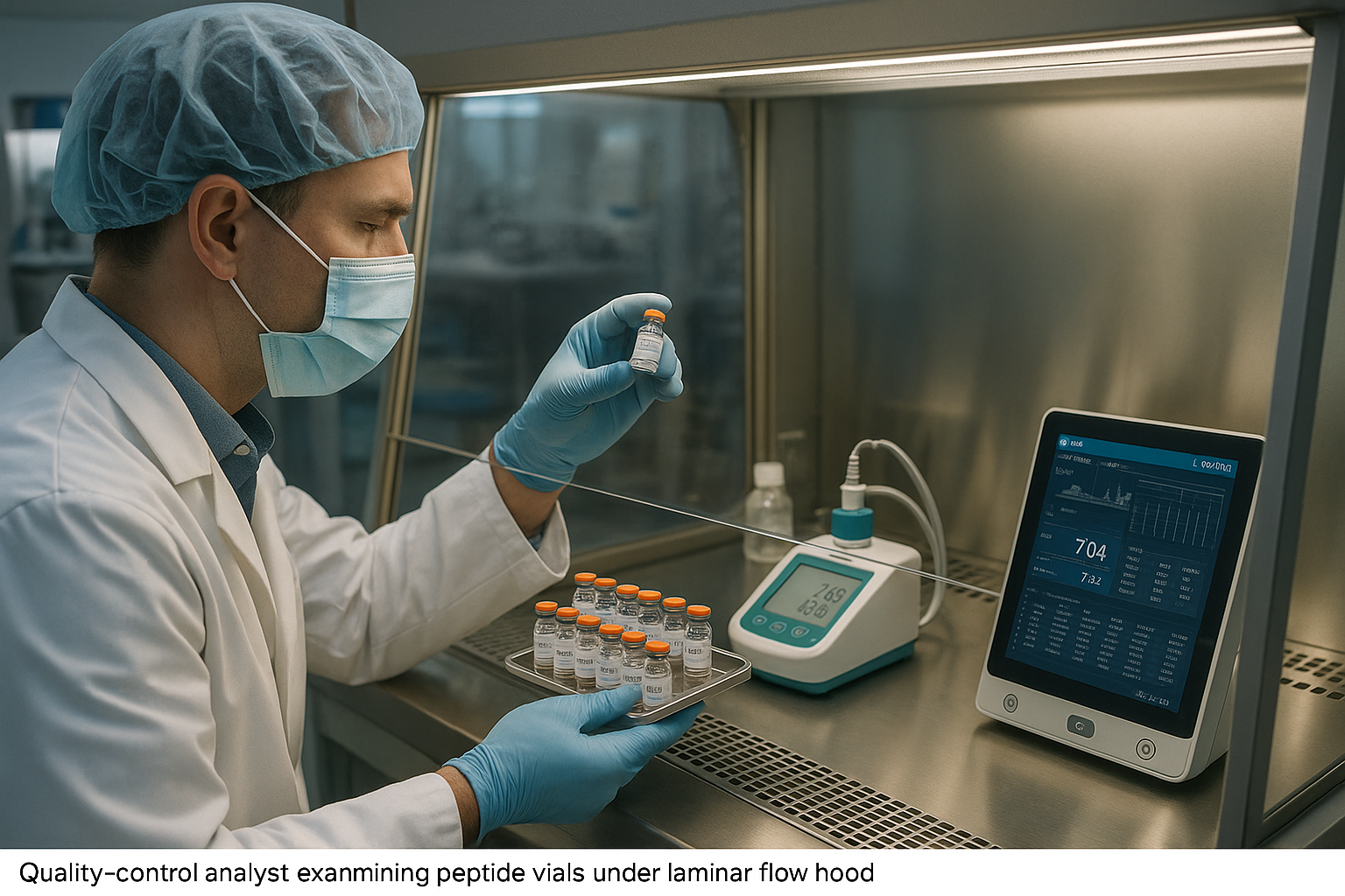 Flowchart illustrating verification, documentation, and monitoring steps in peptide manufacturing