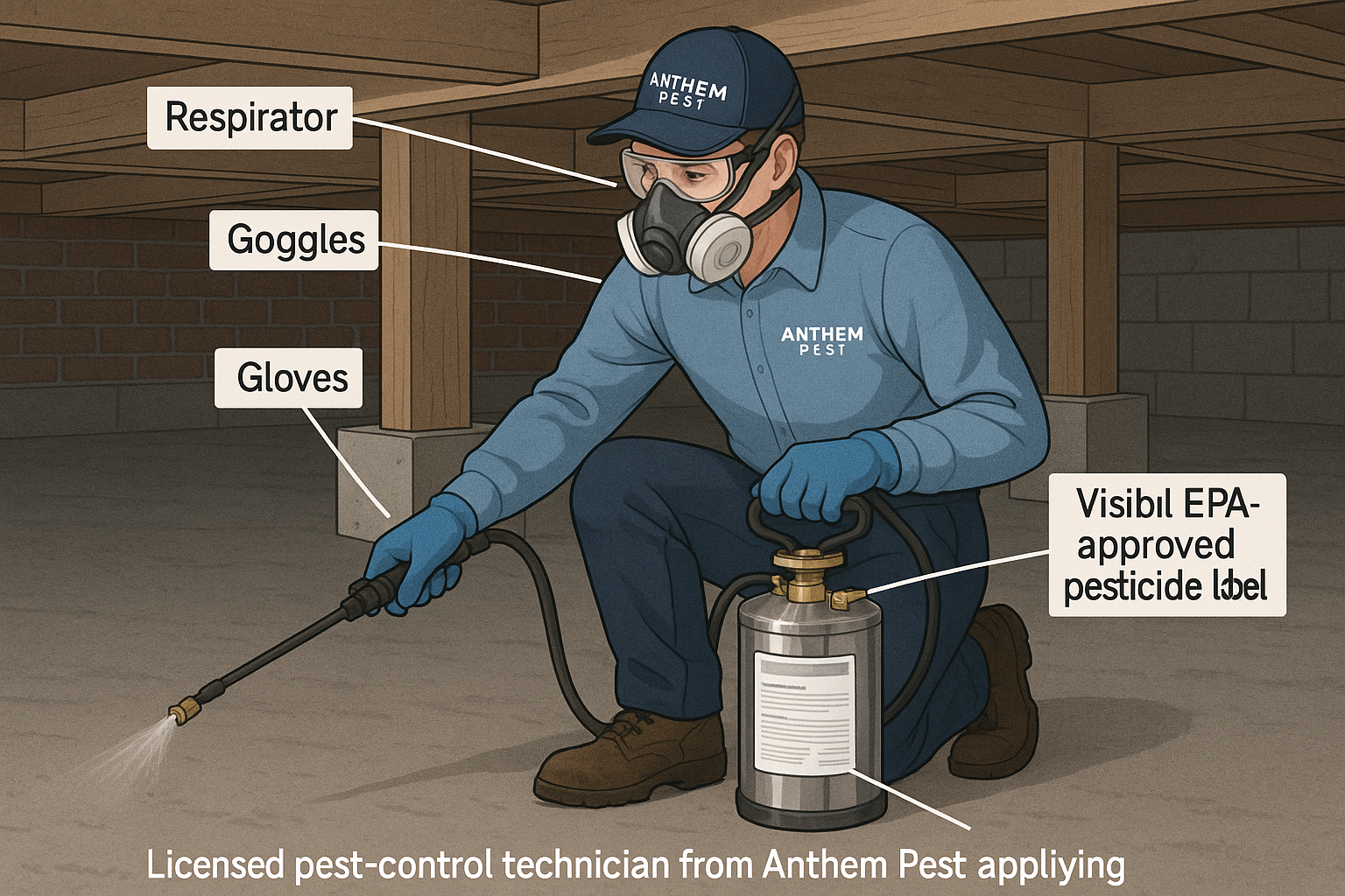 Technician applying targeted pest treatment in a home
